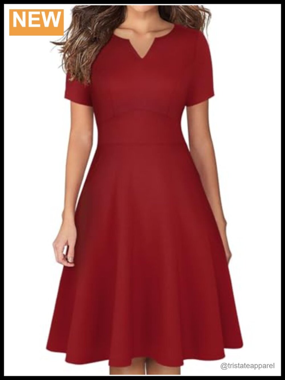 Women's Fit and Flare A-Line Dress Short Sleeve Pleated Front with Pockets